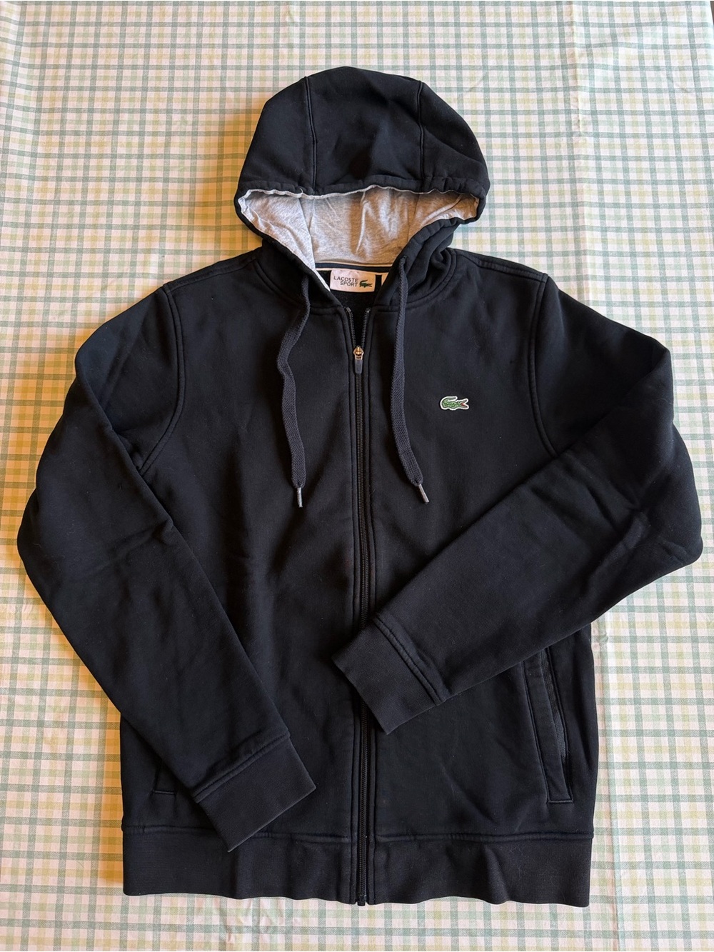 Lacoste Men’s Black Zip Hooded Sweatshirt with Gray Lining